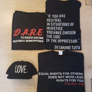 Lot of 3 Activism shirts & 1 LOVE snapback - Med